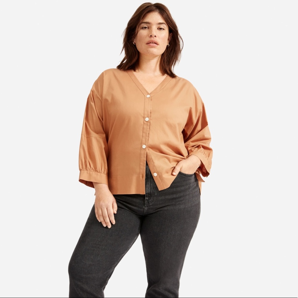 Everlane Silky Cotton Lantern Top Tawny Brown NWT